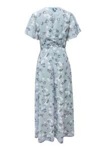 Vestido de verano para mujer con estampado floral, cuello en V y mangas de vuelo para vacaciones