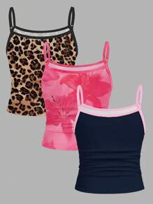 SHEIN Leap Crew 3pcs/Set Tween Girl Slim Fit Casual Sports Cami Tank Top Basic - Multicolor - View 2