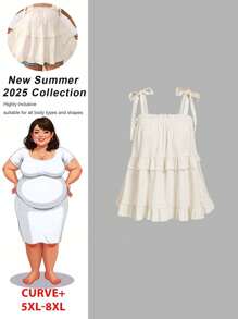 SHEIN CURVE+ Top de verano con volantes en el bajo para mujer de talla grande, vestimenta para vacaciones en la playa, campo o viajes - Albaricoque - Ver 1