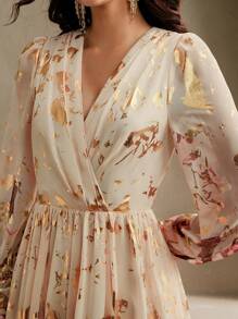 Anewsta Váy dài tay họa tiết lá kim thanh lịch dành cho nữ - Màu be - Xem 6