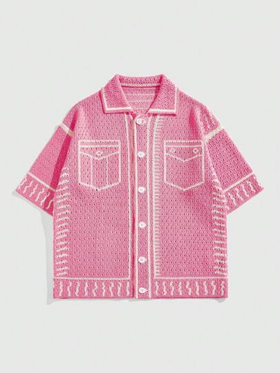 Prep Pull tricoté avec bords contrastés et ajouré pour hommes