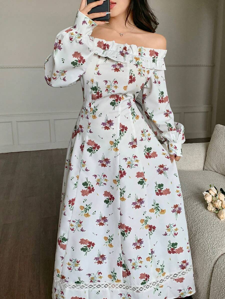 Modelyn Vestido Branco Feminino com Estampa Floral Francesa e Babados nos Ombros - Multicolorido - Visão 1