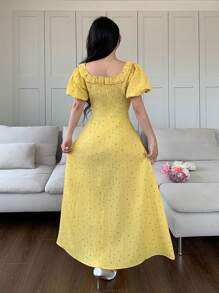 Modelyn Vestido largo amarillo de estilo vacacional, de moda, romántico y dulce para mujeres - Mostaza Amarilla - Ver 5