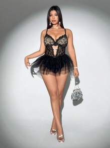 Viva Relle 大码女式可爱心形蕾丝内衣紧身衣，适合约会、派对、情人节