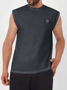 RueChic Regata casual masculina de cor sólida com gola redonda, adequada para uso ao ar livre no verão - Cinza escuro - Ver 5