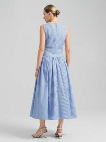 Ontre Vestido casual de verano con cuello redondo, sin mangas y estampado de rayas, estilo festivalero, de moda callejera tipo Estocolmo, para clubes de playa, fiestas nacionales y fiestas de maestras en 2025