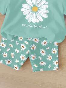 SHEIN Happikins Baby Girl Casual Minimalist Crew Neck Short Sleeve T-Shirt And Skinny Shorts Set, Suitable For Spring/Summer - Multicolor - View 5