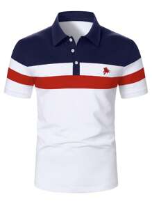 Calvornis Men's Essential Fashionable Short Sleeve Polo Shirt, Red White Blue Shirt - Multicolor - View 3