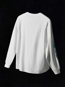 NEON BLANC Men's Cotton Fire & Letter Graphic Fashion Long Sleeve Tee, Boyfriend Gift, For Going Out, Summer, Streetwear Casual - White - View 2