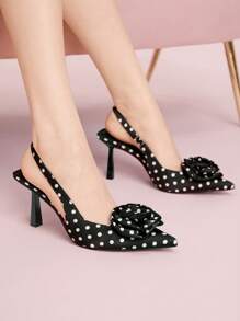 CUCCOO DOLLMOD Elegant Polka Dot Fabric High Heel Pumps, Suitable For Commute And Vacation For Christmas - Black and White - View 4