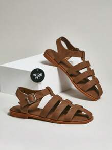 SHUZIA 女式宽版时尚休闲舒适平底凉鞋 - 米色 - 查看 1