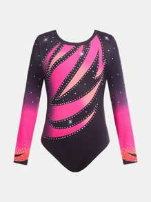 Tween Girls 1 PC Sports Gymnastics Leotard Outfit, Cute Long Sleeve Jumpsuit, Dance Activewear, Black Stretchy Gymnastics Costume - Multicolor - View 3