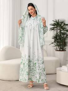 Al Najma Women's Stand Collar Long Sleeve Floral Print Dress For Summer Fall Cloth For Women