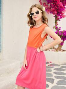 SHEIN 1 Peça Vestido Regata Retalhado para Meninas, Verão