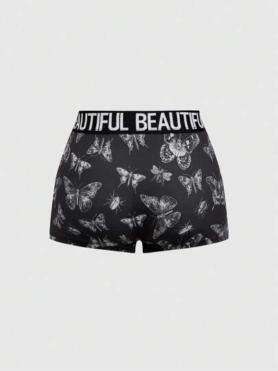 Grunge Punk 1pc Gothic Butterfly Pattern Jacquard Knit Briefs Panties Shorts