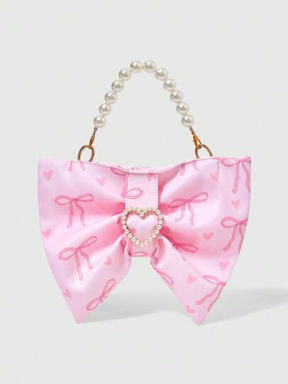 Kawaii Women's Fashion Cute Pink Bow & Pearl Decor Handbag