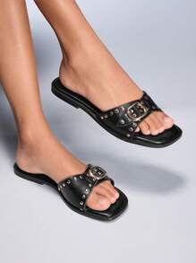 Cuccoo CUCCOO GRLICON Women's Flat Sandals, Y2K Punk Motorcycle Style, Fashion For Summer