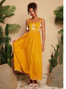 Travachic Vestido largo liso de unicolor tipo slip de punto para mujer - Amarillo - Ver 6