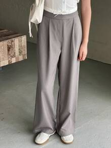 DAZY 青少年女孩竖条纹休闲长裤，返校服装 - 灰色 - 查看 3