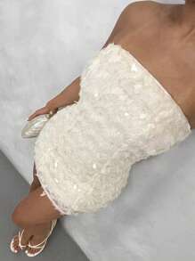 Glamine 女装夏季新款杏色亮片抹胸连衣裙 女装夏季新款性感露肩迷你连衣裙，约会必备 - 杏色 - 查看 4