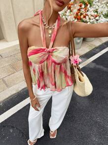 Serisse Women's Tie Neck Printed Blouse Summer - Multicolor - View 6