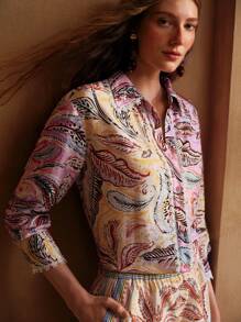 MOTF PREMIUM Camicia con stampa paisley e bordo in pizzo a contrasto