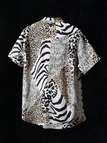 NEON BLANC Camicia a maniche corte da uomo con stampa leopardo e a righe zebra, ispirata allo streetwear