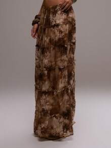 MUSERA Chân váy maxi xếp tầng bằng vải lưới in họa tiết, thắt eo, thích hợp cho kỳ nghỉ hè ở Ibiza, phong cách dễ thương, lãng mạn, lễ hội, đi biển. - Nhiều màu - Xem 3