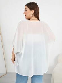 SHEIN Essnce 加大码遮阳透视衬衫，夏季度假外出可爱上衣 - 白色 - 查看 2