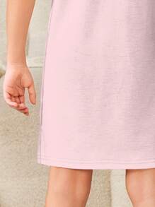 年轻女孩可爱公主图案甜美休闲简约圆领短袖长裙睡衣适合夏季 - 彩色 - 查看 3