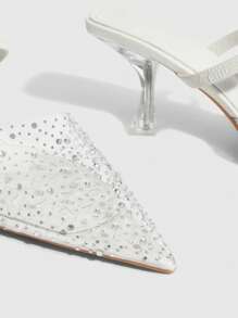 CUCCOO SZL Tacchi alti donna con strass, punta appuntita e tallone scoperto, scarpe trasparenti e traforati, eleganti e sexy, décolleté chiusi con punta a punta e slip-on