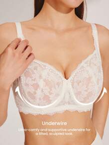 LUVLETTE Woman Lingerie Lounge Curve Full Coverage Pushup&Breathable Underwire Sexy Unlined White Lace Elegance & Mesh Minimizer Bra Bridal Intimates - White - View 5