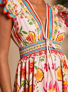 Travachic Pink Floral Summer Boho Mini Dress,Woven Fabric Tea Party Holiday Outfits For Women,Vacation Beachwear,Easter,Spring Break,Concert,Music Festival - Multicolor - View 4