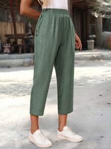 EMERY ROSE Pantalon court décontracté pour femmes, taille élastique, poches latérales, couleur unie. Pantalon d'été, vêtements d'automne pour femmes - Vert - Voir 4