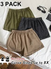 SHEIN CURVE+ 3 件套大码女式做旧复古针织街头服饰，抽绳腰部休闲短裤，春夏季、节日和音乐会，西式夏季/乡村/海滩度假/海滩/沙滩装