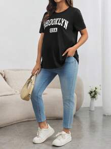 SHEIN Maternity Casual Round Neck Loose Breastfeeding T-Shirt For Outdoor Sports
