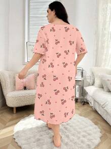 CottageSlumber Plus Size Women Cherry Print Short Sleeve Sleepshirt With Lettuce Trim, Moo Moo Sleep Dress - Multicolor - View 2