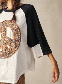 Bohemela Maglietta casual oversize taglie comode, maglia a blocchi di colore con scollo tondo e maniche a raglan