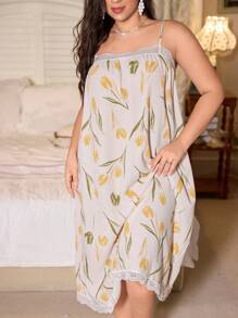 CottageSlumber Nachthemd mit Spitzenbesatz und Bubble Crinkle Textur in Übergröße für Damen - Gelb - Übersicht 6