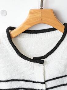 Franclia 女士条纹百搭简约时尚百搭通勤韩版薄款开衫 - 黑與白 - 查看 6