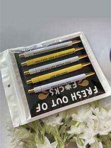 5pcs/Set Funny Ballpoint Pen Set - 1.0mm Tip, Black Ink, With Vibrant Quotes & Profanity Designs, Unique Office Gifts For Coworkers, Personalized Daily Writing Ballpoint Pen Set With Humorous Quotes, Personalized Ballpoint Pen Set Back To School