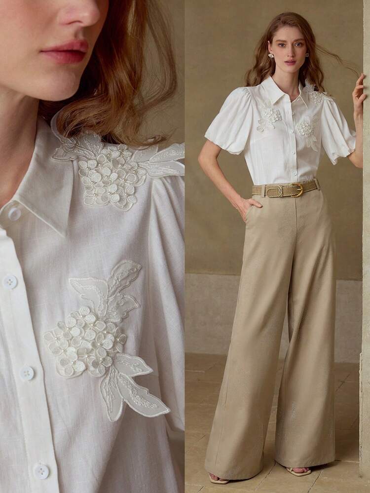 FLORAL PATCHED PUFF SLEEVE BLOUSE