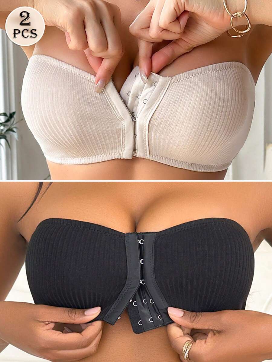 SHEIN 2pcs Front Closure Adjustable Push Up Strapless Bra Set Lingerie For Women