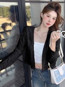 DAZY Chaqueta corta ligera de mujer de jacquard casual, adecuada para primavera y otoño