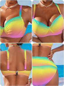Swim DD+ DD+ 3/4 Cup Push Up Ombre Bikini Set For Summer Beach Vacation