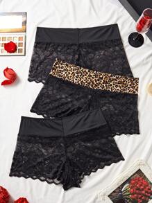 3pcs/Set Plus Size Women Lace Patchwork Romantic Simple Briefs, Including Hipster And French Cut - Multicolor - View 2