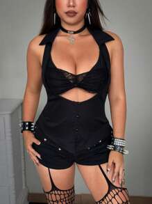 Flirla Blusas de talla grande con estilo grunge punk rave - Negro - Ver 6