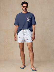 HIMLAND Men's Casual Fish Graphic Print Loose Drop Shoulder Crew Neck Short Sleeve Oversized T-Shirt, Suitable For Everyday Wear, Summer Fish Shirts Men Fishing Tshirt Graphic Tees Men Blue Men Beach T Shirt