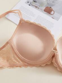 1 件女士全蕾丝舒适厚杯托聚拢钢圈文胸 - 杏色 - 查看 4