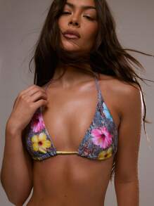 Musera Resort Botanical Bikini Triangle Bikini Top Summer Beach Vacation Beachwear Graphic - Multicolor - View 3